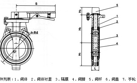 d71j對夾式襯膠蝶閥結(jié)構(gòu)圖